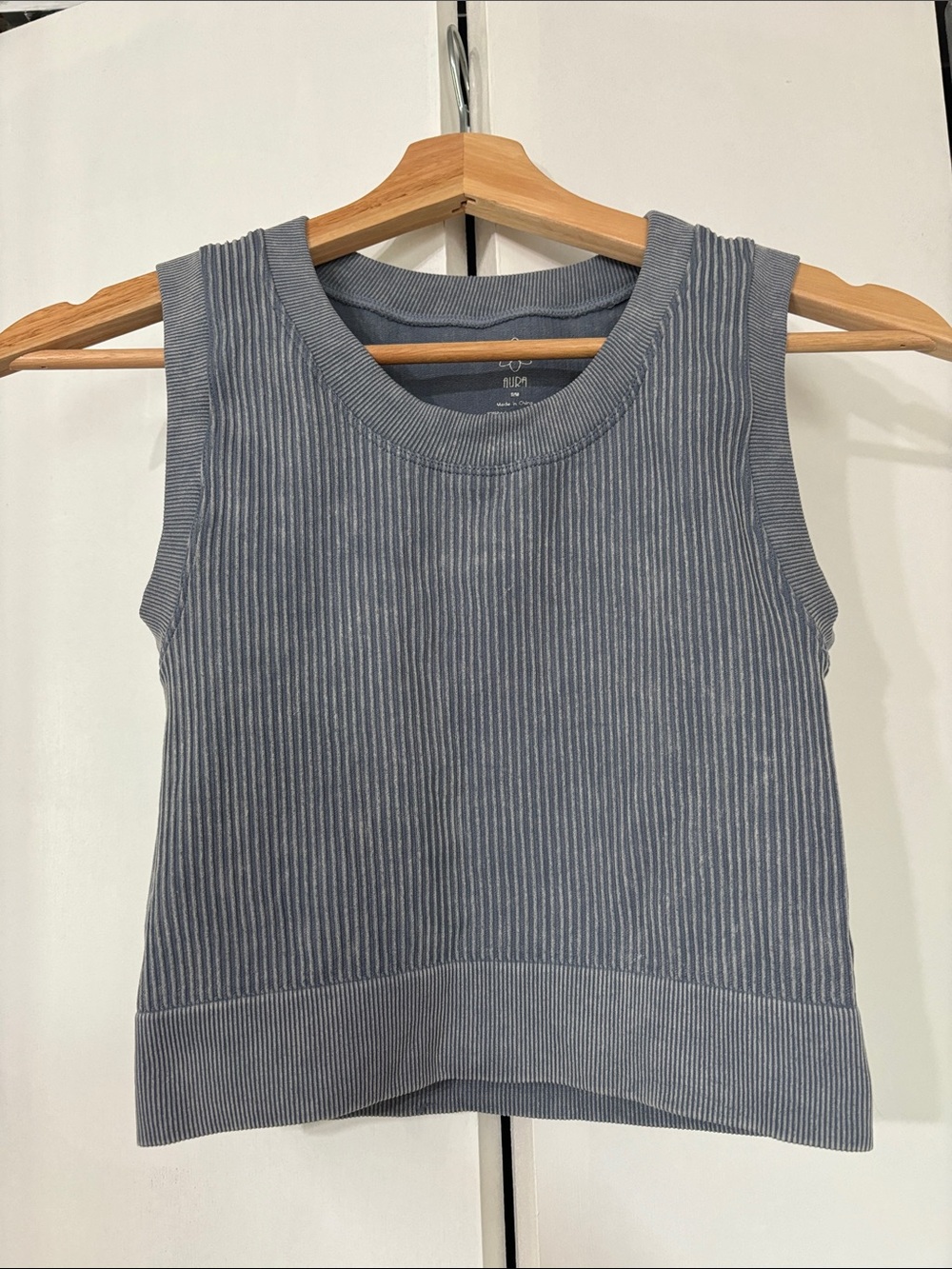 Aura Sleeveless Ribbed cropped  Tank Top - Slate Blue
